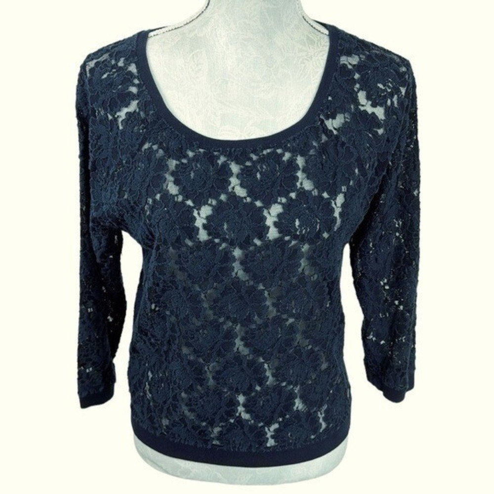 Abercrombie‎ & Fitch Sheer Lace Top Women's M Blue 3/4 Sleeve Whimsigoth Fairy